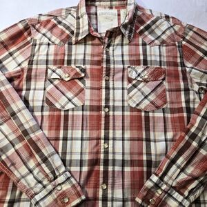Aeropostale Size Medium Plaid Shirt Mens Western Style Pearl Snap Multicolor LS